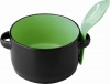 Black ceramic soup bowl with spoon